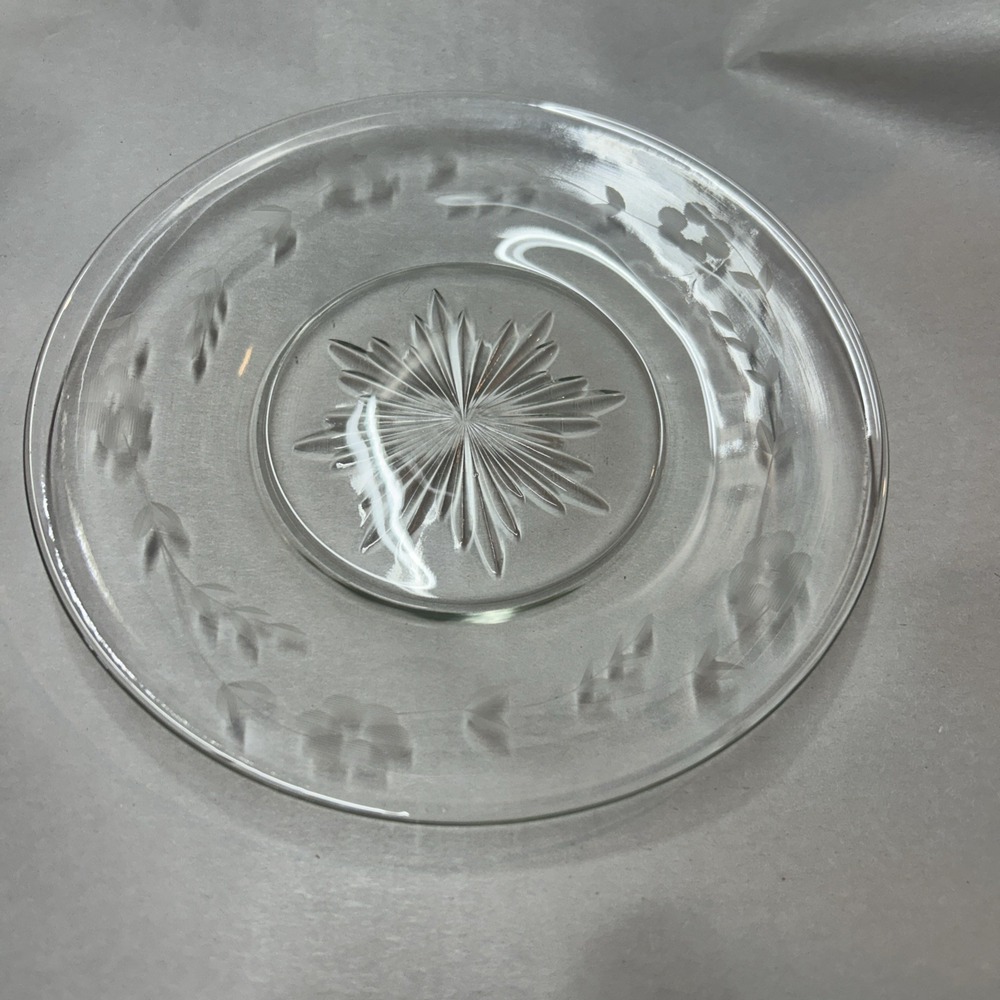 Vintage Floral Etched Glass 8" Luncheon Plates Set Of 4 - Picture 1 of 3